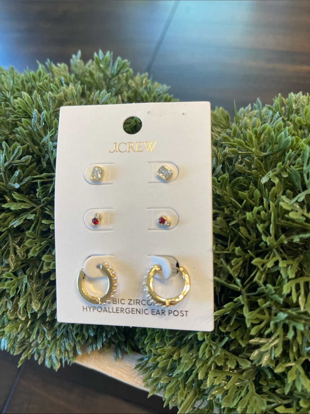 J. Crew Gold Earring Set with Red Accent Stones